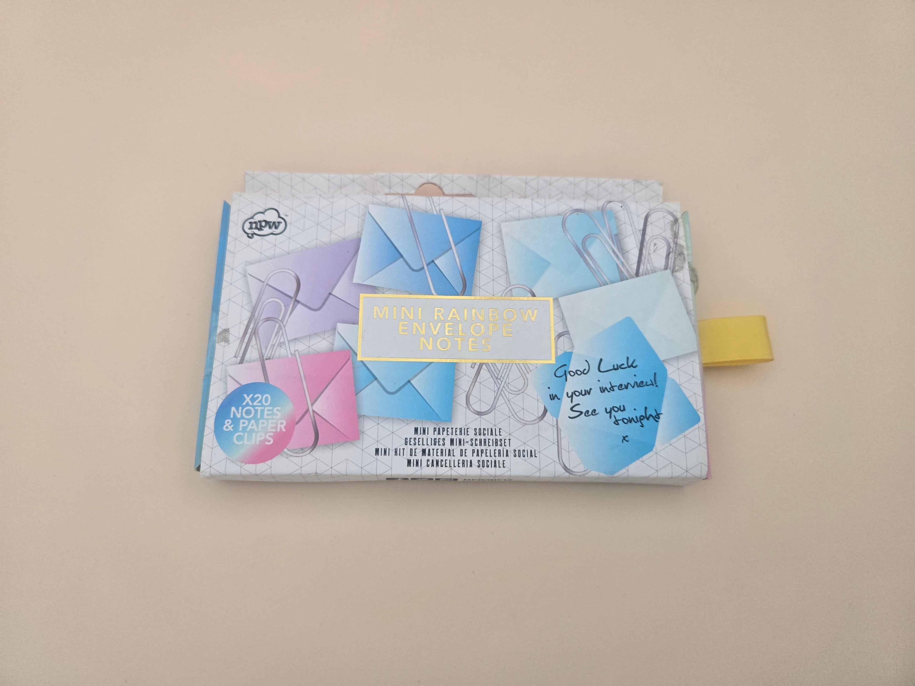 Kit Mini Notes & Enveloppes NPW – 20 Messages & Trombones Pastel