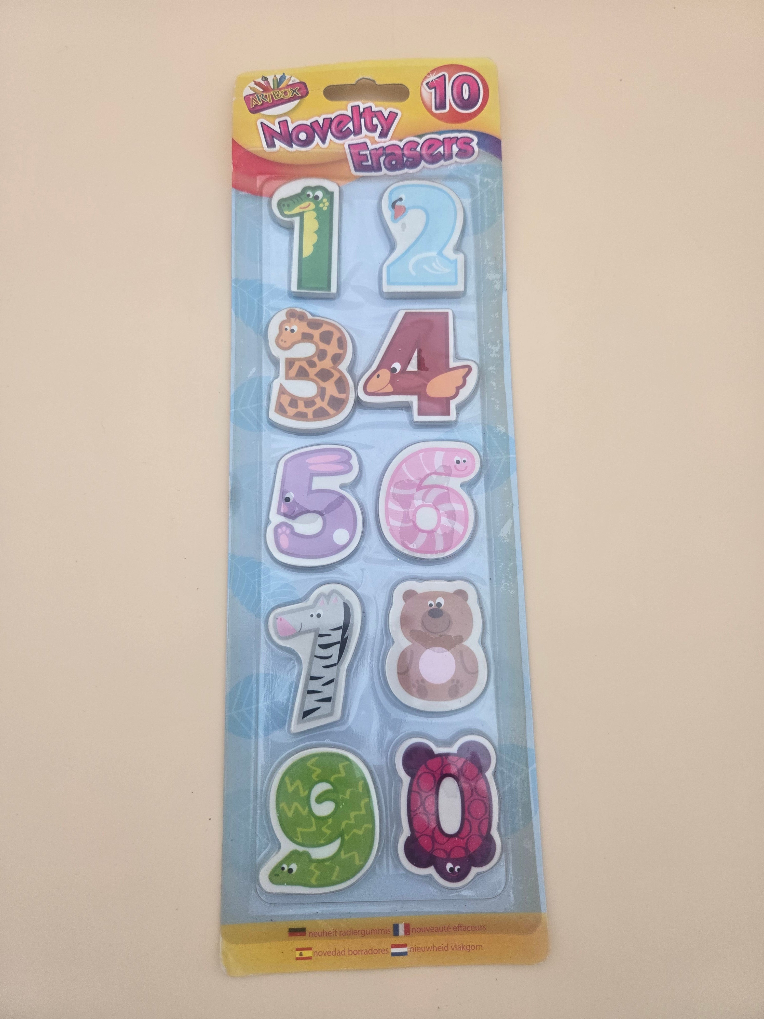Lot de 10 Gommes Fantaisie Chiffres & Animaux – Novelty Erasers