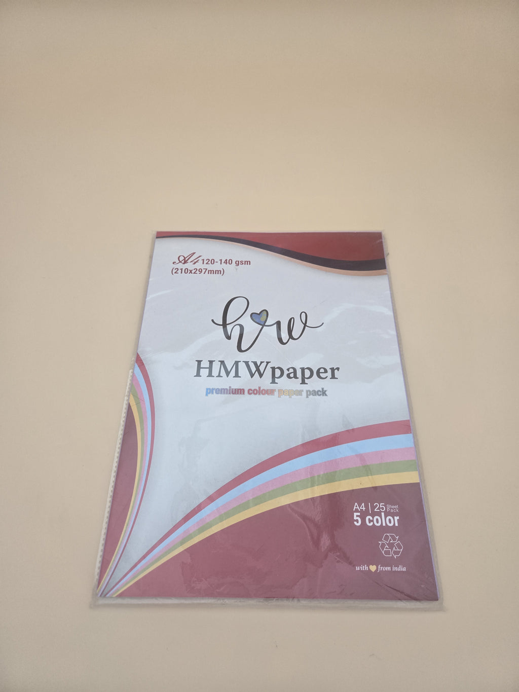 Pack Papier Couleur A4 HMWpaper – 25 Feuilles, 5 Couleurs, 120-140 gsm