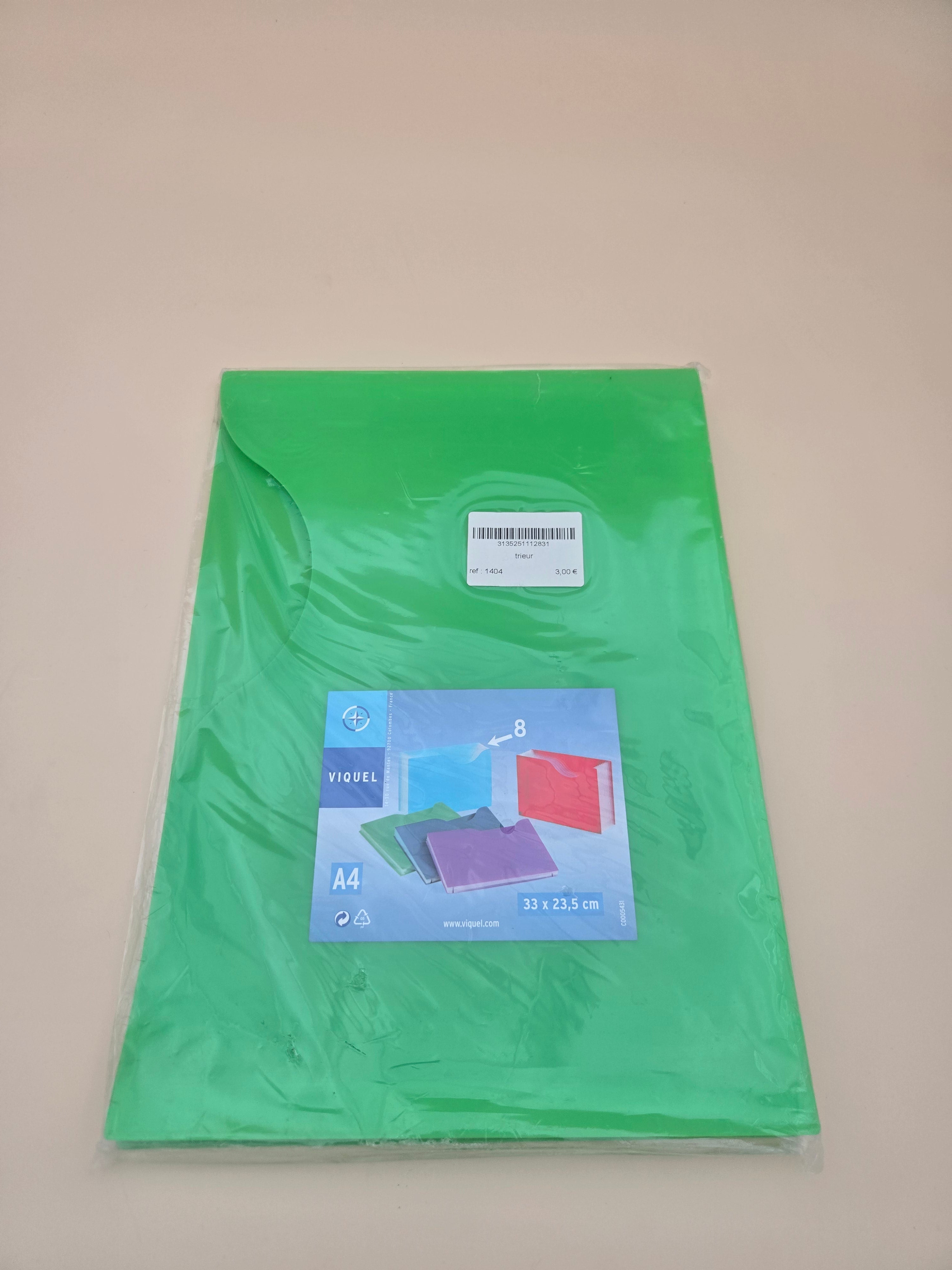 Trieur Accordéon Viquel A4 – 8 Compartiments, Vert, 33 x 23,5 cm