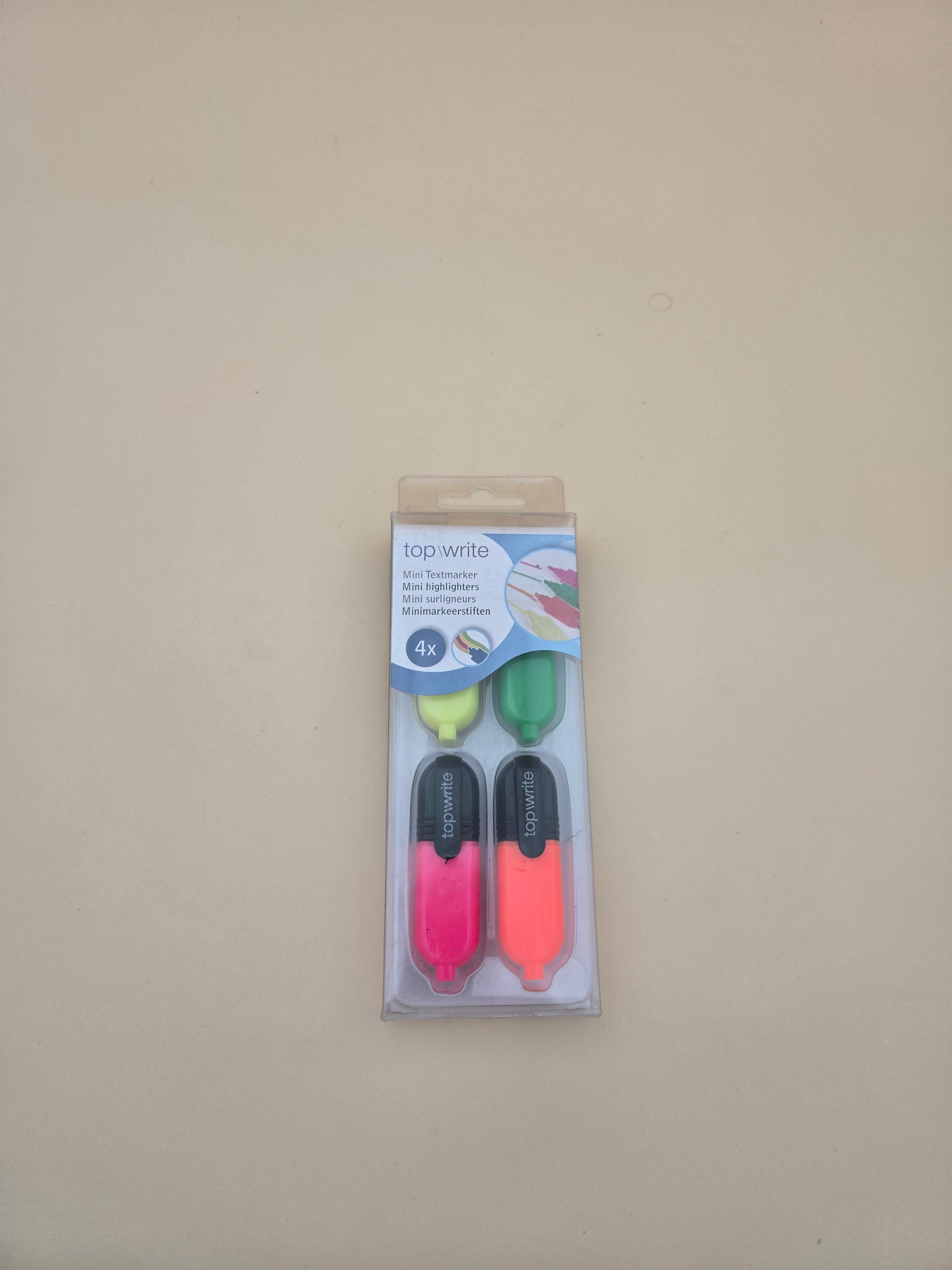 Lot de 4 Mini Surligneurs Top Write – Jaune, Vert, Rose, Orange