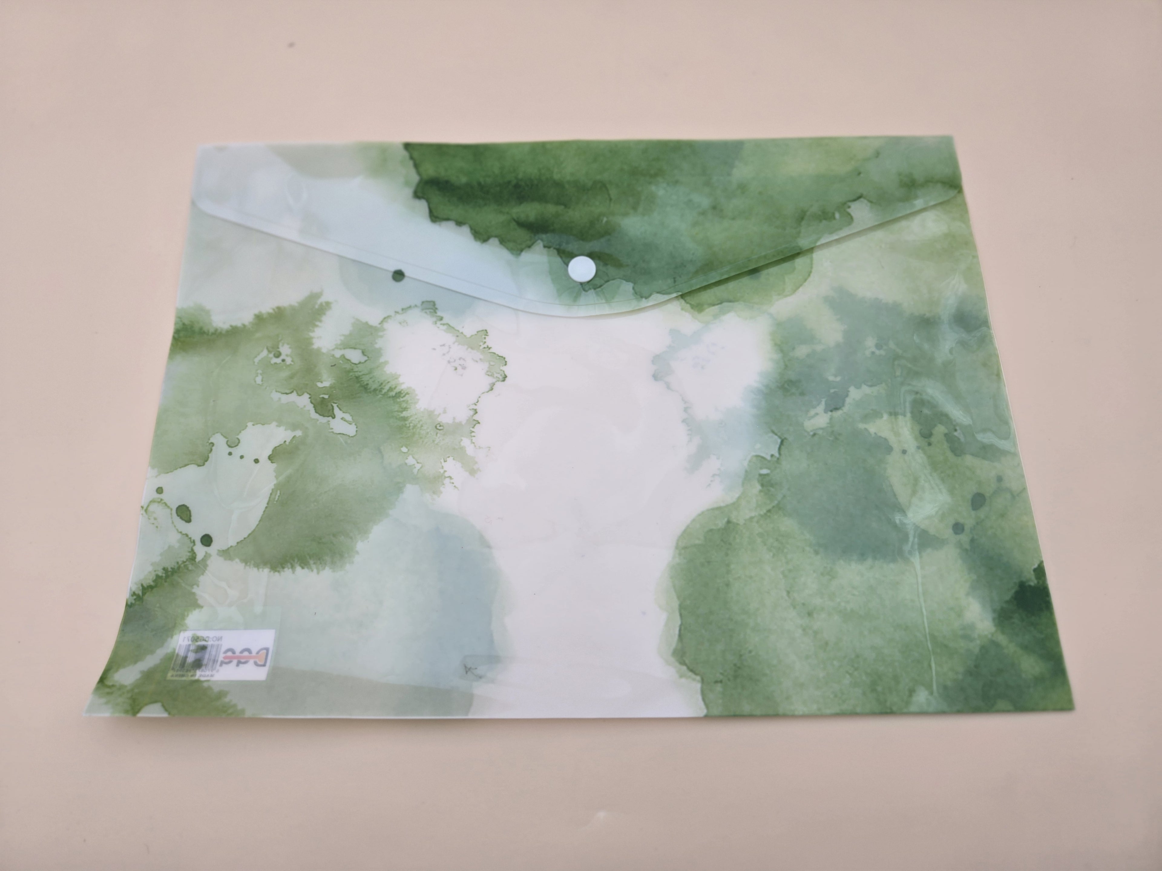Pochette Plastique A4 Rappo – Motif Aquarelle Forêt Verte, Bouton-Pression