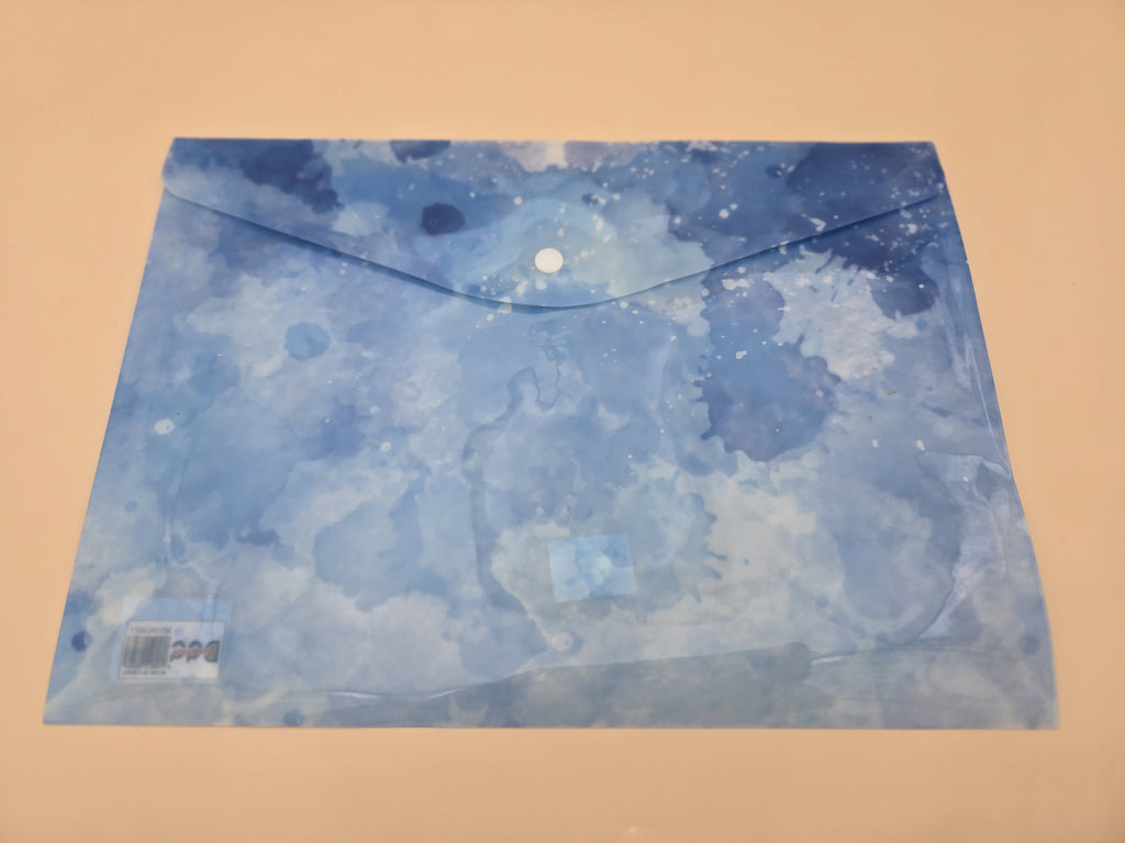 Pochette Plastique A4 – Motif Aquarelle Ciel Étoilé Bleu Nuit, Bouton-Pression