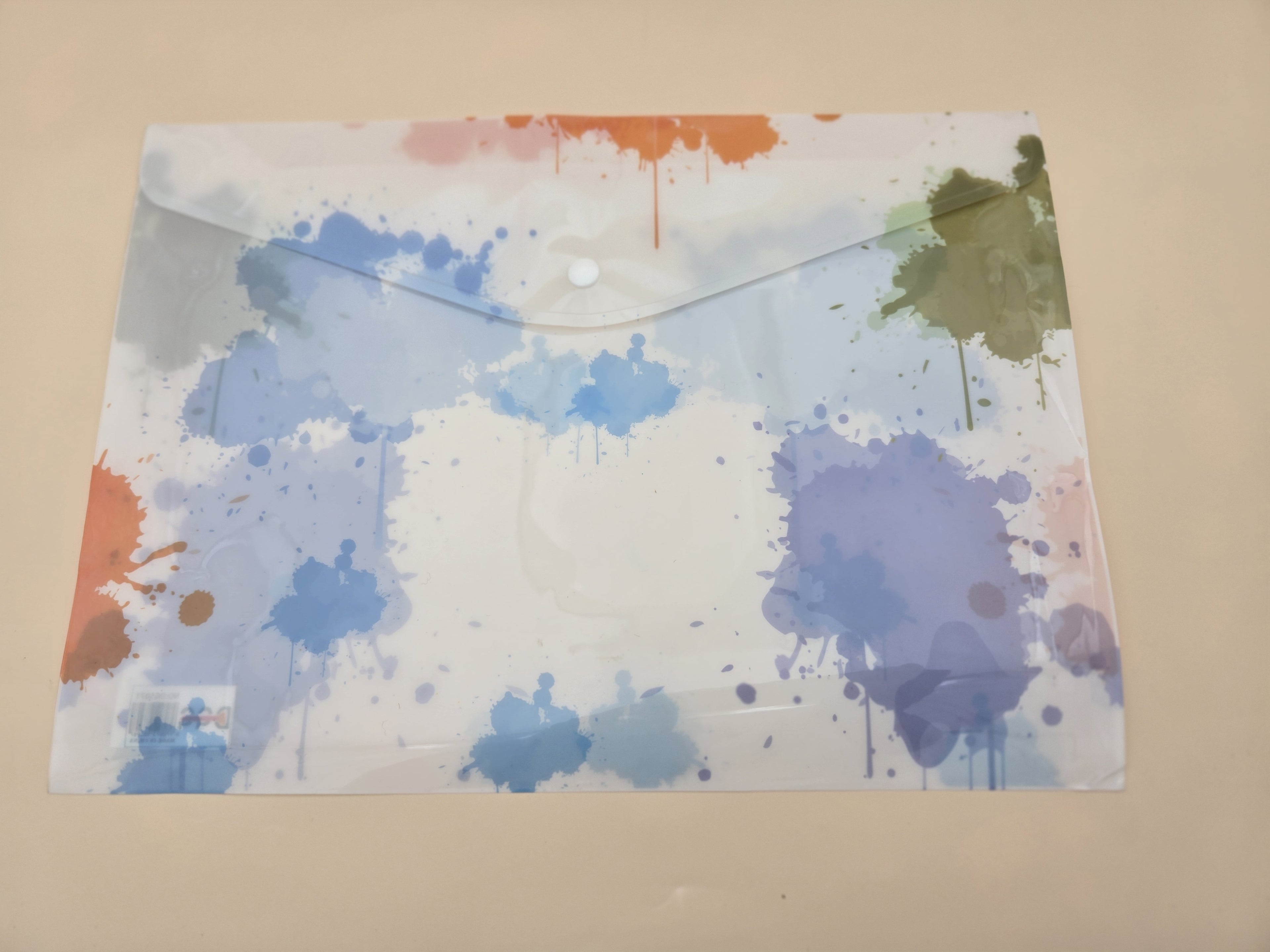 Pochette Plastique A4 – Motif Aquarelle Éclaboussures Multicolores, Bouton-Pression