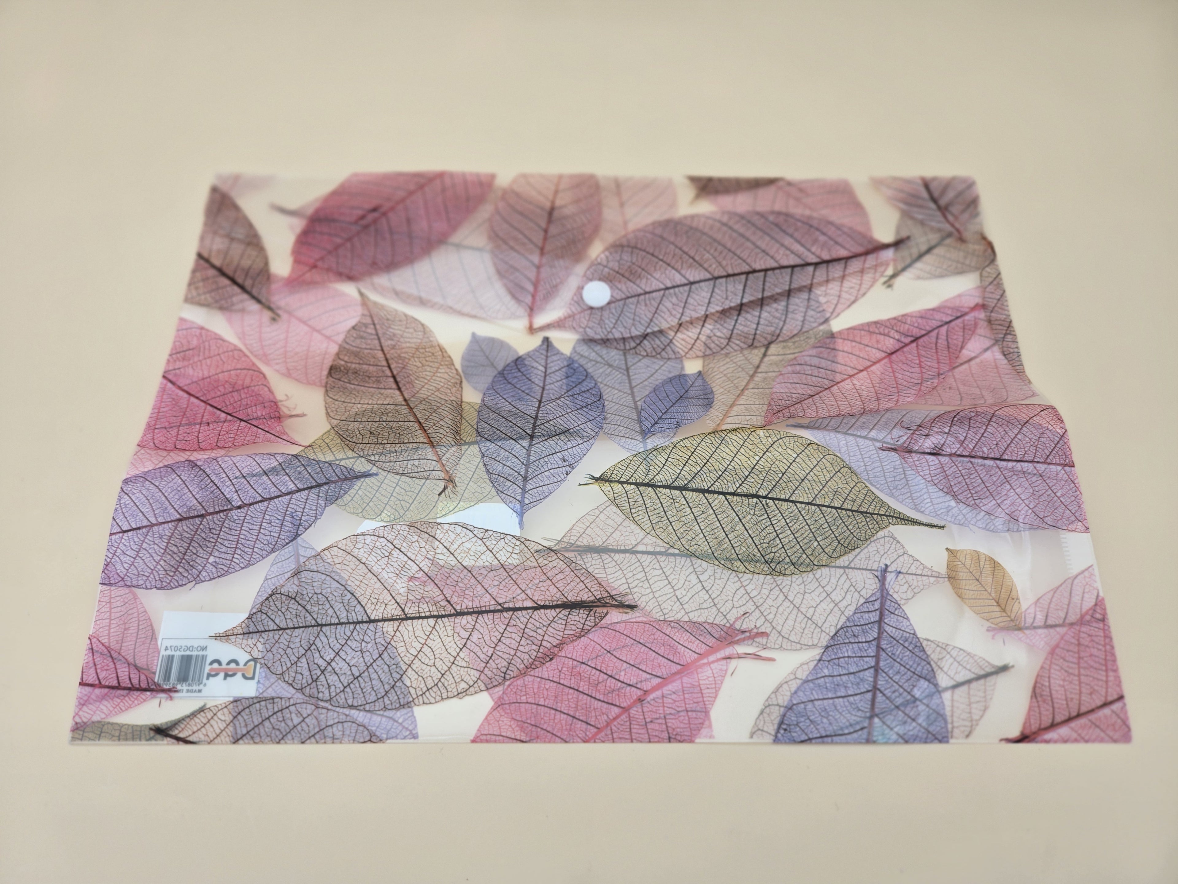 Pochette Plastique A4 – Motif Feuilles Squelettes Botaniques Rose & Violet, Bouton-Pression