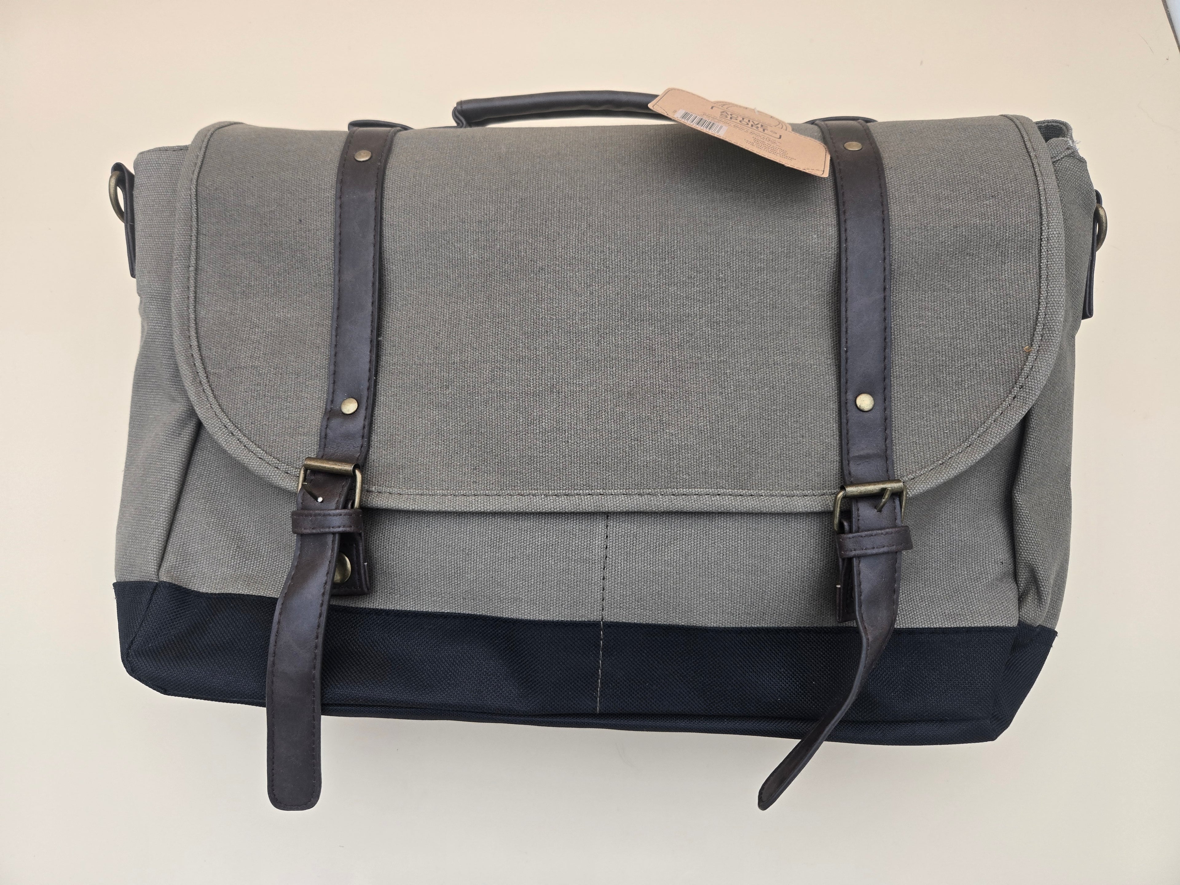 Sacoche Messenger Toile & Cuir – Gris/Noir