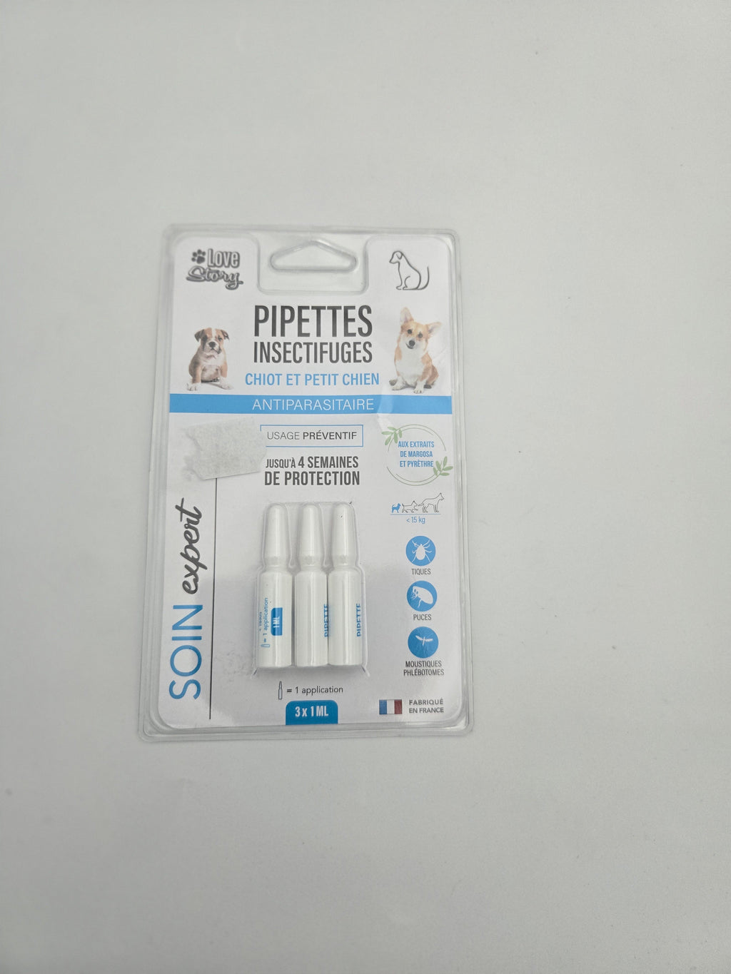 Lot de 3 pipettes insectifuges pour petit chien et chiot - 1 ml