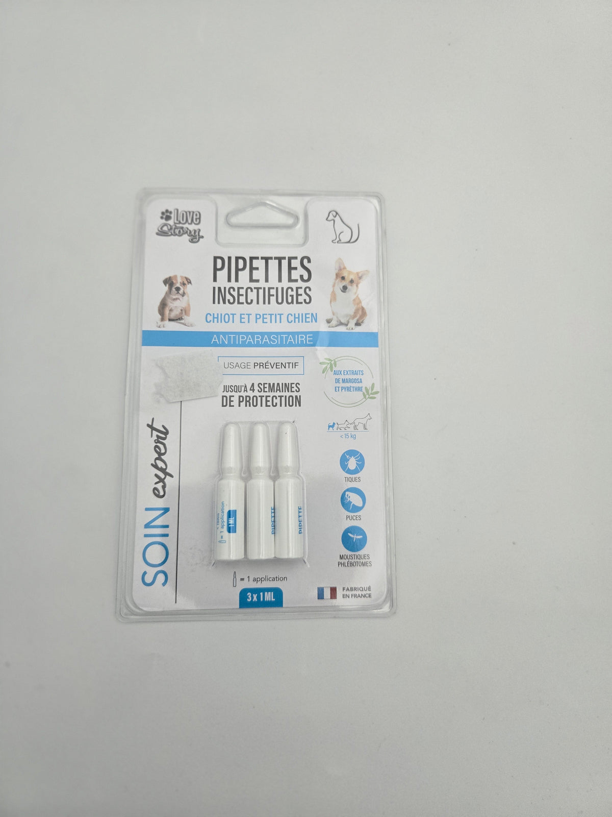 Lot de 3 pipettes insectifuges pour petit chien et chiot - 1 ml