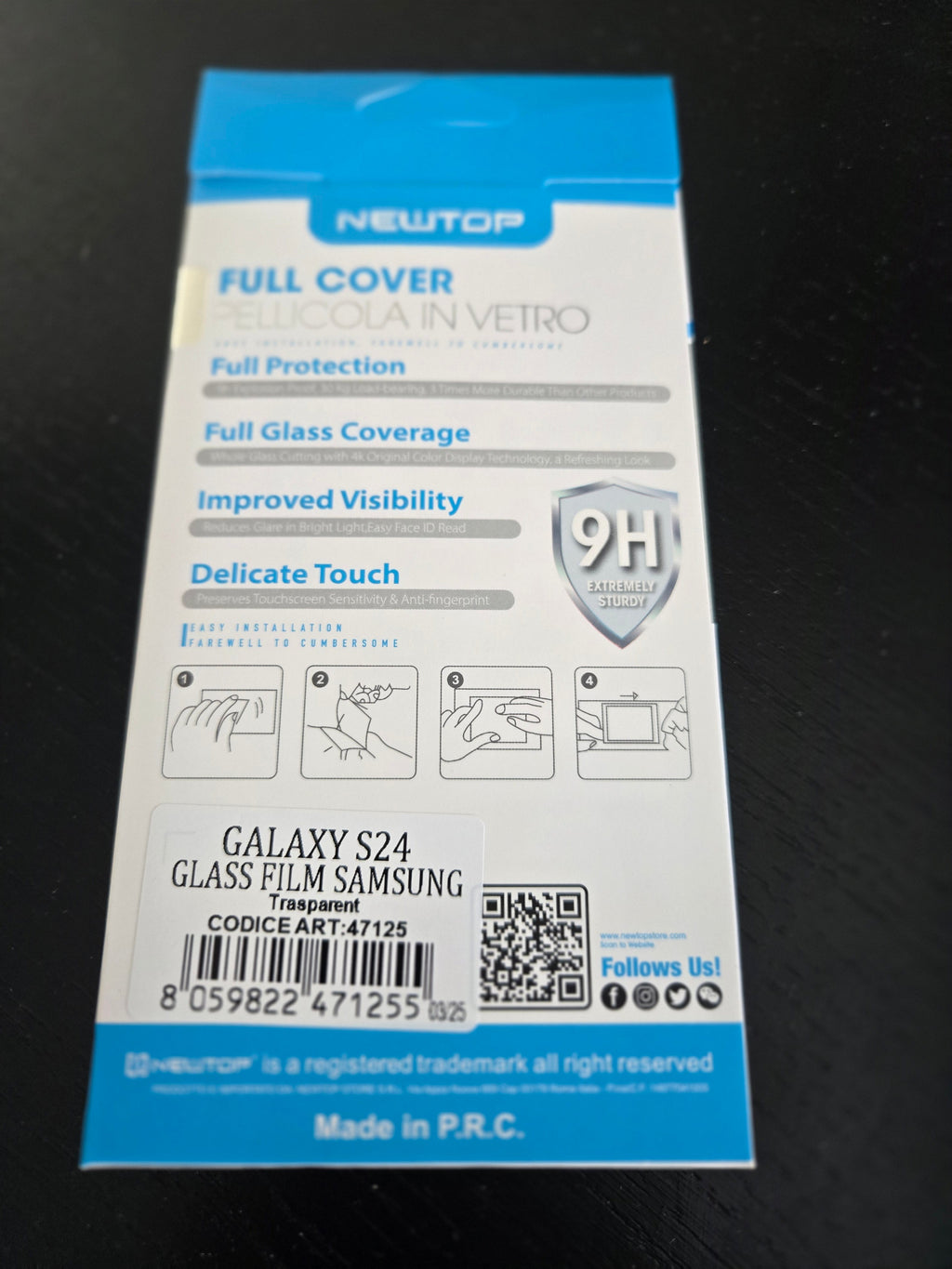 Verre trempé NEWTOP Full Cover 9H pour Samsung Galaxy S24