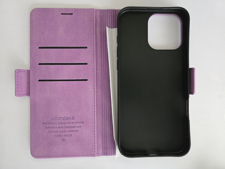 Étui portefeuille violet pour iPhone 16 Pro Max + verre de protection