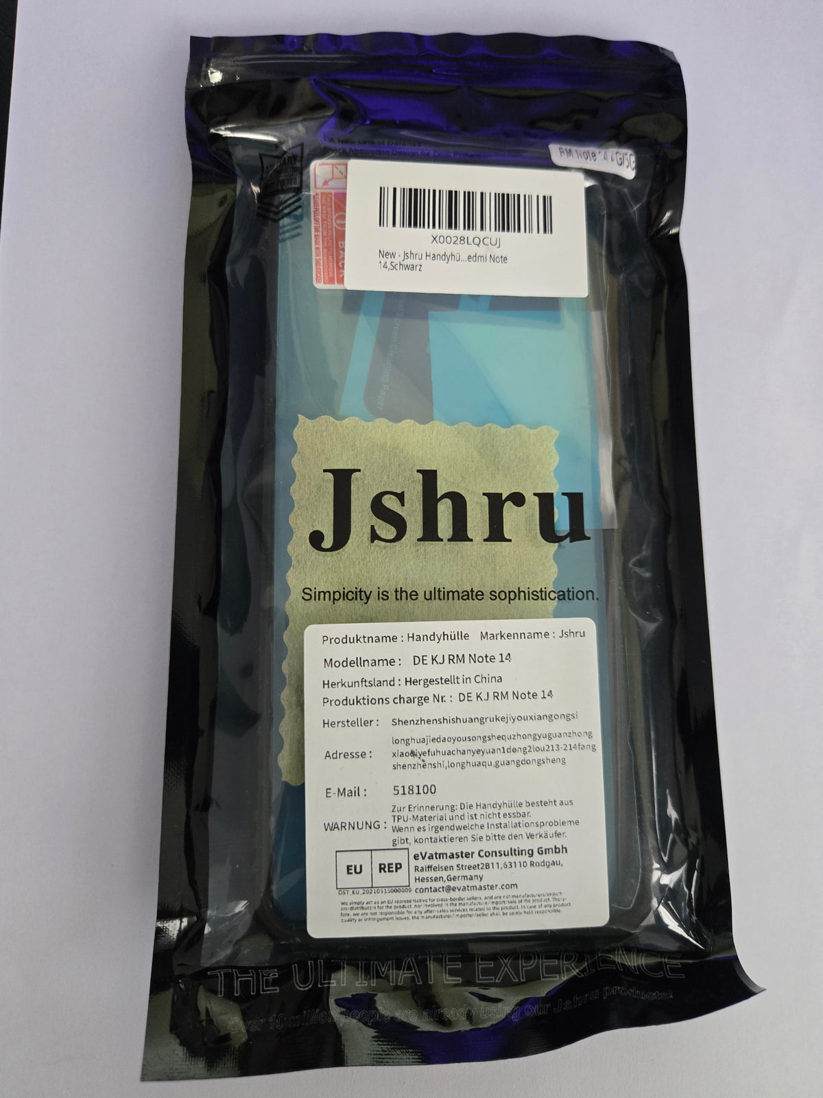 Coque noire Jshru pour Redmi Note 14 + 2 verres de protection