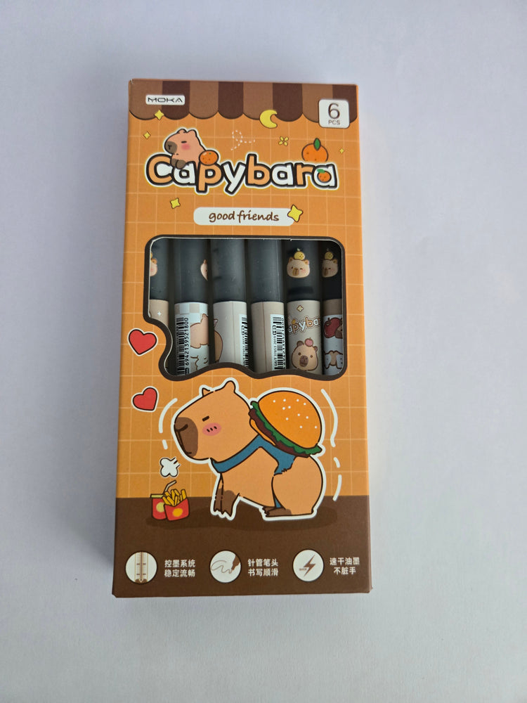 Lot de 6 stylos noirs Capybara MOKA – Pointe 0,5 mm