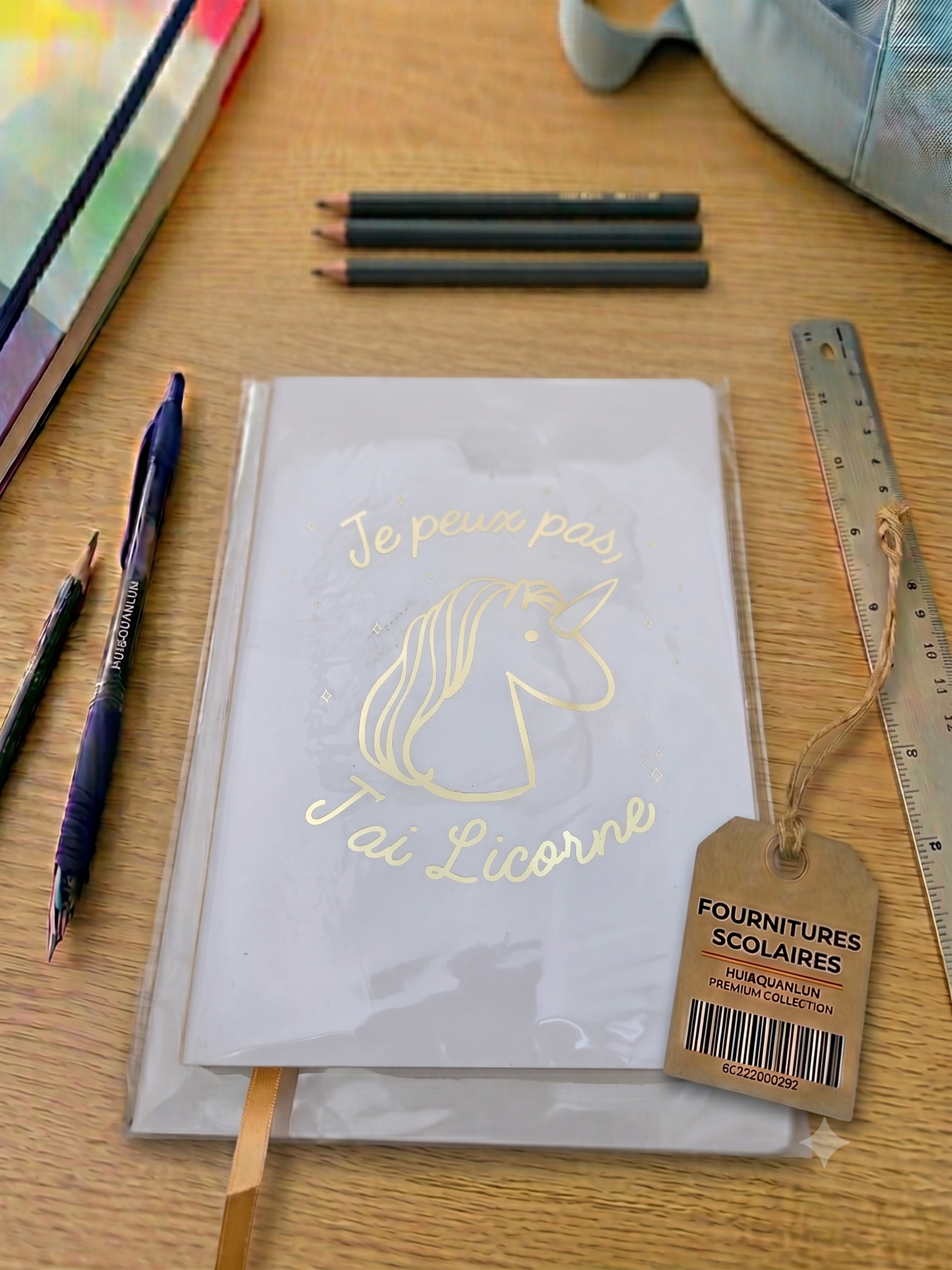 Carnet de Notes "Je peux pas, j'ai Licorne" – Couverture Blanche & Dorée | The Home Deco Factory