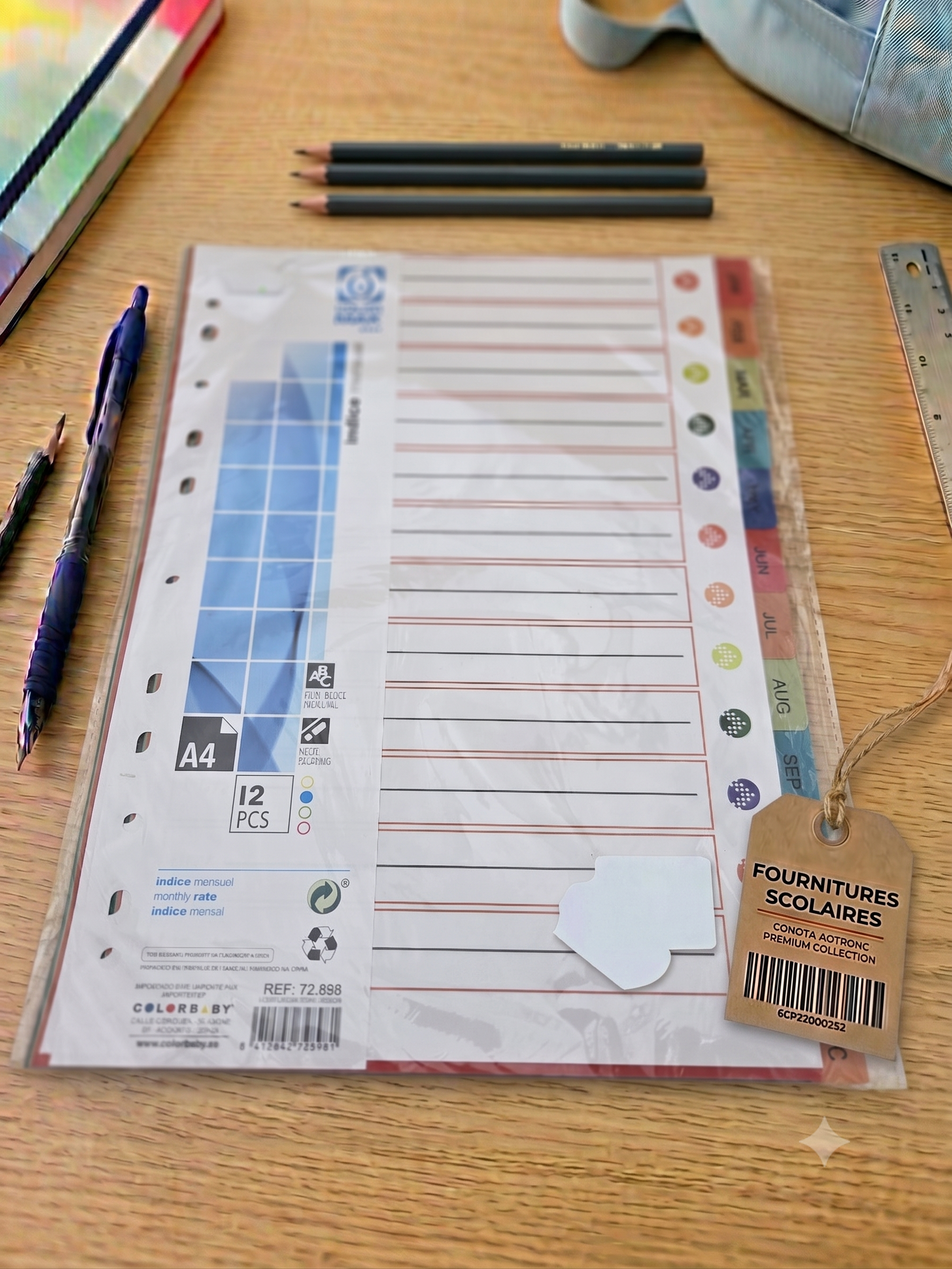 Intercalaires Mensuels A4 – 12 Onglets Colorés Janvier à Décembre, Perforés | Colorby
