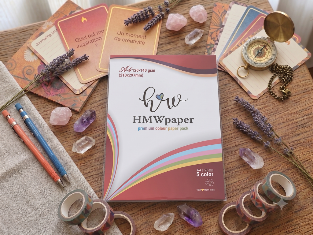 Pack Papier Couleur A4 HMWpaper – 25 Feuilles, 5 Couleurs, 120-140 gsm