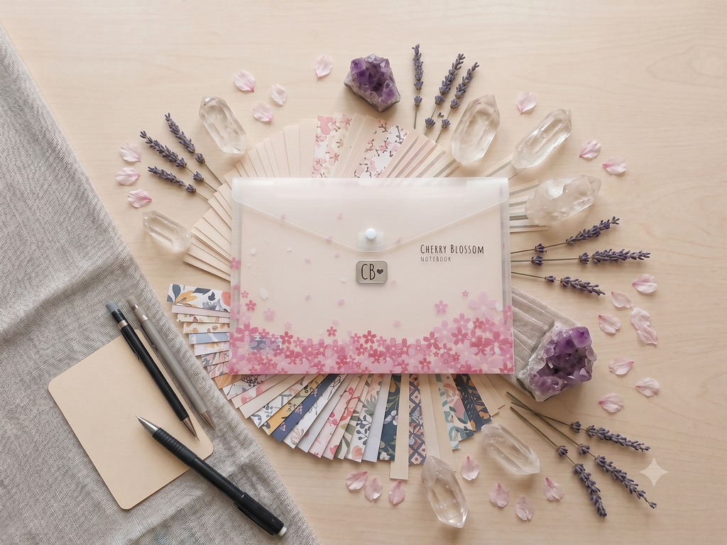 Pochette Porte-Documents Cherry Blossom – Fleurs de Cerisier, Fermeture Bouton