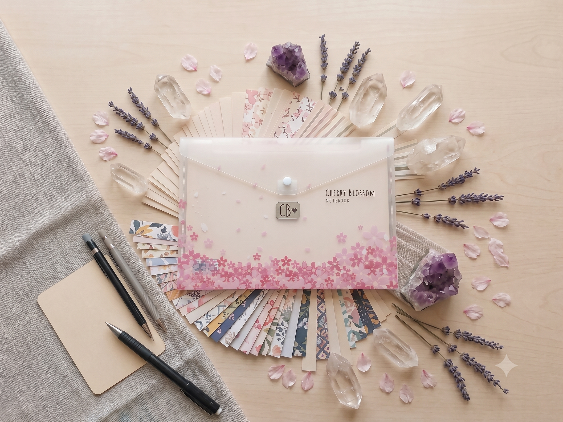 Pochette Porte-Documents Cherry Blossom – Fleurs de Cerisier, Fermeture Bouton