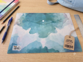 Pochette Plastique A4 – Motif Aquarelle Océan Bleu Canard & Blanc, Bouton-Pression