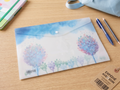 Pochette Plastique A4 – Motif Aquarelle Ciel Bleu & Arbres Pastel, Bouton-Pression