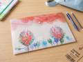 Pochette Plastique A4 – Motif Aquarelle Ciel Rose & Arbres Multicolores, Bouton-Pression