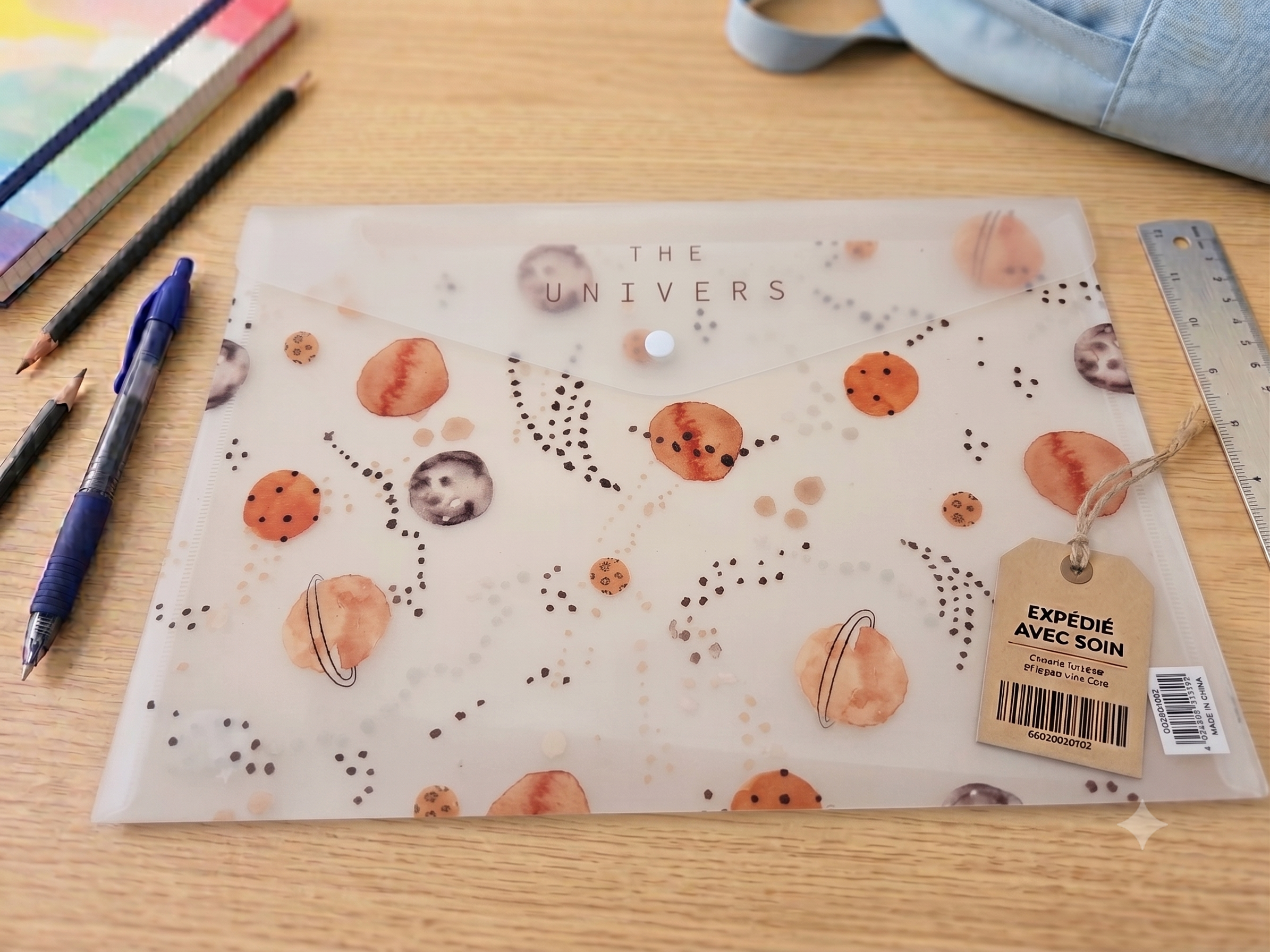 Pochette Plastique A4 – Motif "The Univers" Planètes & Constellations, Bouton-Pression